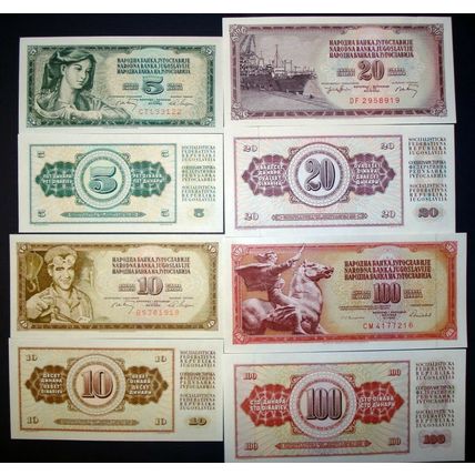 Yugoslavia 1968 - 1986 UNC Paper Money Banknote 7 Pieces Set New