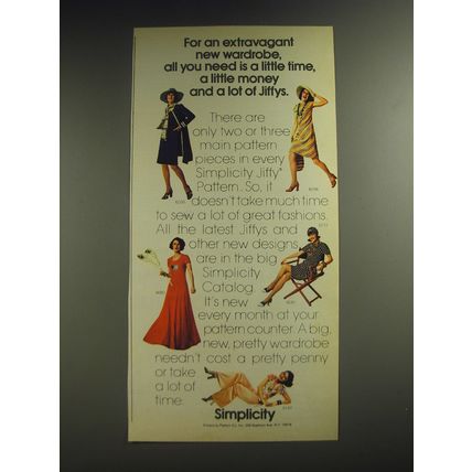 1974 Simplicity Sewing Patterns Ad - For an extravagant new wardrobe