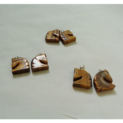 2 Tiger Eye Horse Head Charms Pendants 7/8 inch 20mm Gemstone