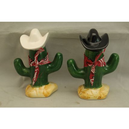 Vintage Gift Inc Black White Cowboy Hat Cactus Saguaro Salt & Pepper Shakers