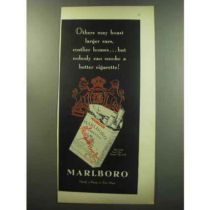 1949 Marlboro Cigarettes Ad - Others may boast larger cars, costlier homes