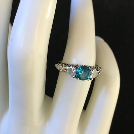Ring Aqua Colored Crystal White Gold Plate #253 USA Seller