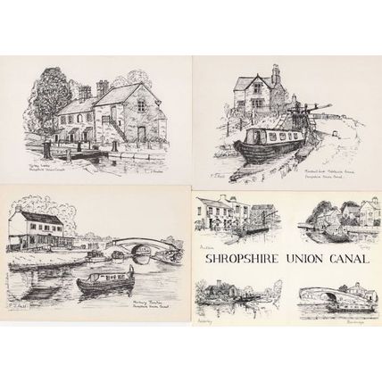 Shropshire Union Canal 4x Artist Drawing Postcard s
