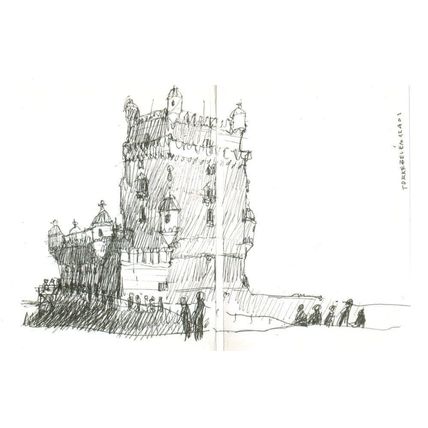Belem Tower Lisboa Portugal Stunning Sketch Painting Postcard