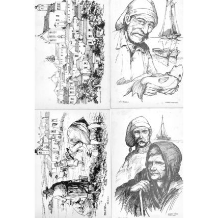 Algarve Portugal Fisherman Fishing Old Lady 4x Artist Postcard s