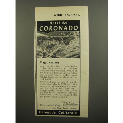 1953 Hotel del Coronado Ad - Magic Carpets
