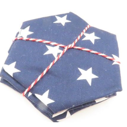 Christmas Coasters Fabric Handmade Hexagon Red & Blue Gift Home Decor Christmas