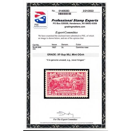 644, Mint XF/Superb NH 2¢ With Graded 95J PSE Certificate - Stuart Katz