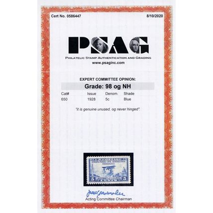 650, Mint Superb NH 5¢ With Graded 98 PSAG Certificate - Stuart Katz