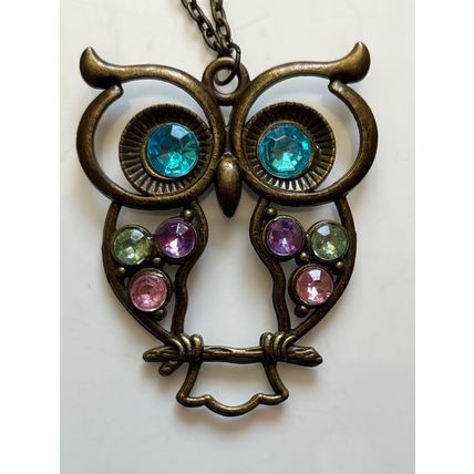 VINTAGE OWL NECKLACE - MULTICOLOURED STONES