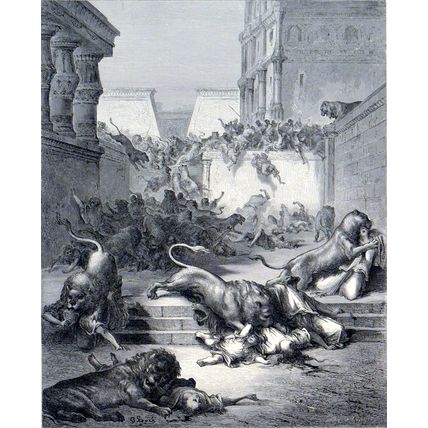 STRANGE NATIONS SLAIN BY THE LIONS OF SAMARIA 1885 Gustave Doré ENGRAVING
