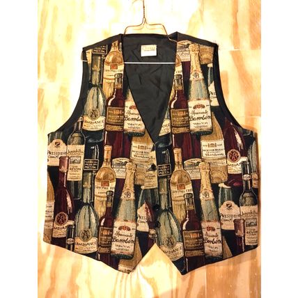 VTG YK "York" Mens Vest Multicolor XL French Wine Bottle Tapestry - Button Front