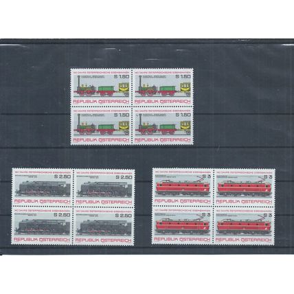 Austria stamps. 1977 Austrian Railways MNH blocks of 4 (AE917)