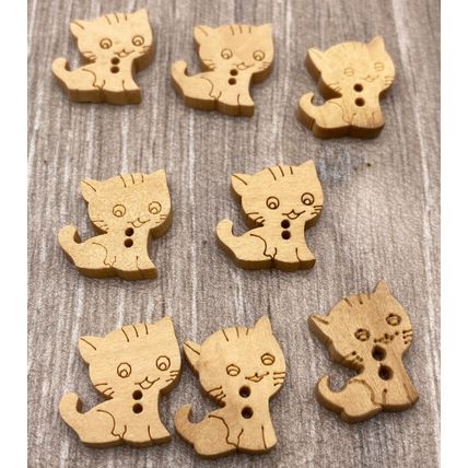 17mm Cat Buttons Natural Wood 2 Hole Baby Cardigan Knitting Sewing Crafts Diy