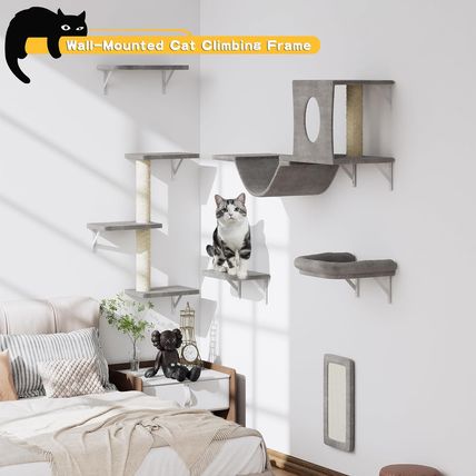 NUNU LAB Wall Mounted Cat Furniture Set - 6 Pcs Climber Set with House, Bridge,