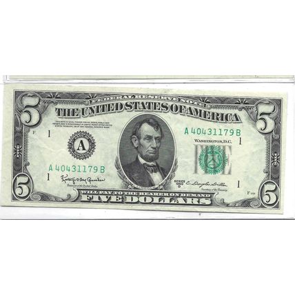 1950-D US $5.00 Bill Federal Reserve Bill Gem UNC