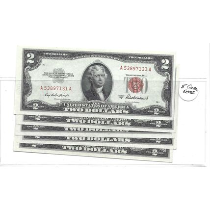 Lot of 5 Consecutive 1953-A US Silver certificate Gem UNC