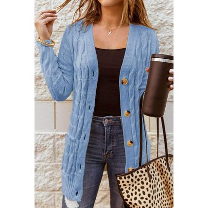 Sky Blue Button Pocket Knit Cardigan
