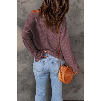 purple Waffle Knit Loose Long Sleeve Top