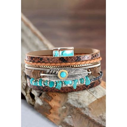Brown Vintage Turquoise Multi-layer Leather Bracelet