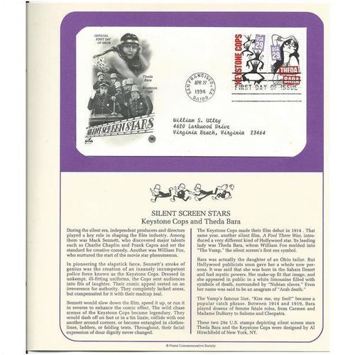 SILENT SCREEN STARS : Keystone Cops ' OFFICIAL FIRST DAY of ISSUE ' (1994)