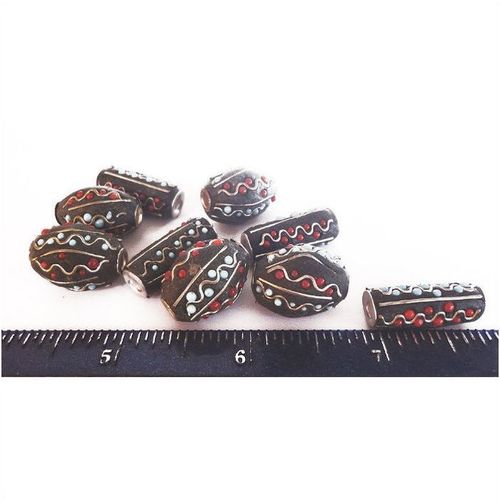 BEADS #ILM007a lot of 9 large mixed ornate Indian lacquer metal