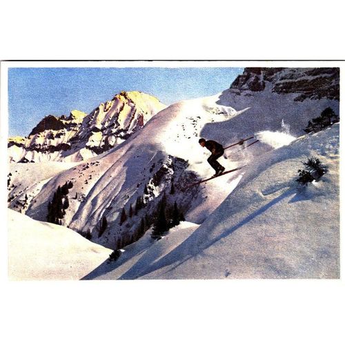 Vintage Colour Postcard - Ski Jump - off piste - Switzerland