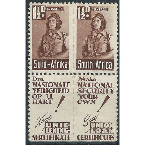 South Africa 1942 SG99 1 1/2d Red-Brown Unit with Advert Pane Mounted Mint . ..