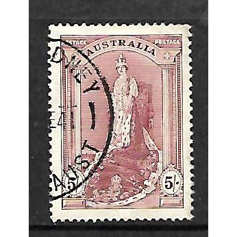 AUSTRALIA 1938 5s CLARET QUEEN ELIZABETH SG 176 FINE USED