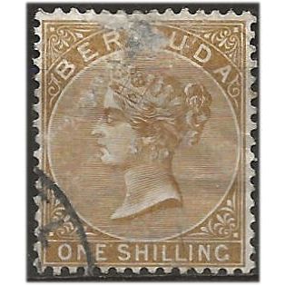 Bermuda 1893 SG29b 1/- Brown-Olive (rub) Wmk Crown CA Fine Used . ..