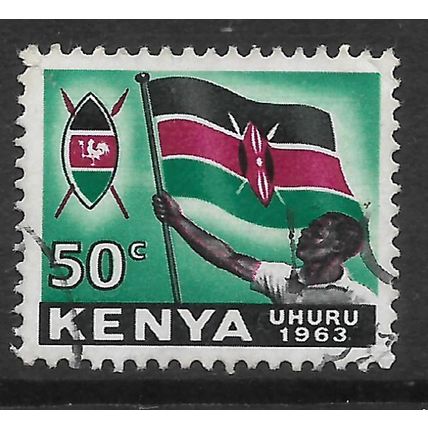 KENYA 1963 INDEPENDENCE 50c KENYA FLAG SG 7 FINE USED#2