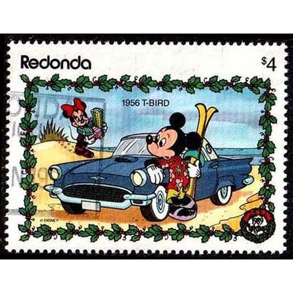 Antigua & Barbuda Redonda 1989 Christmas Disney $4 Used Stamp Cars 1956 T Bird