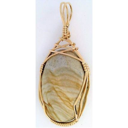 Picture Jasper Gold Wire Wrap Gemstone Pendant 44