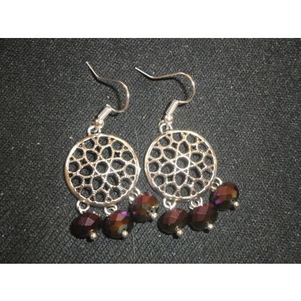 EP purple crystal glass Tibetan Asian shield style swing earrings