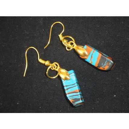 Lightweight manmade banded oval black turquoise brown wedge medium earrings