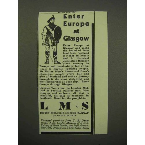 1930 LMS Railway Ad - Enter Europe at Glasgow