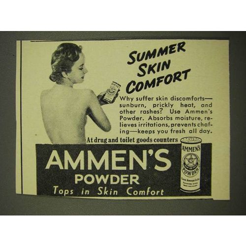 1939 Ammen's Powder Ad - Summer Skin Comfort