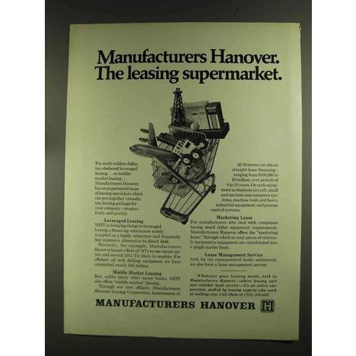 1972 Manufacturers Hanover Ad - Leasing Supermarket