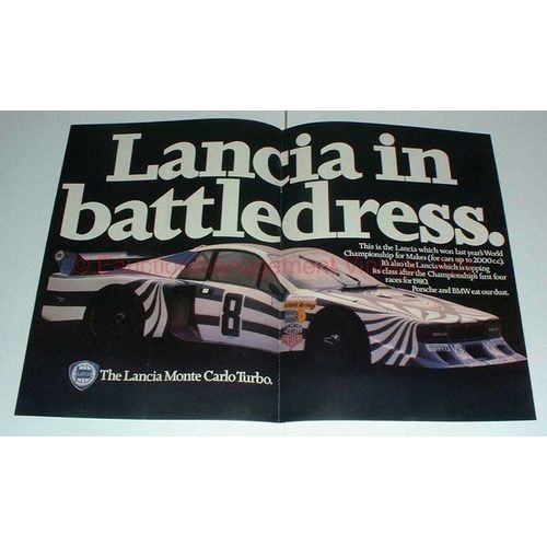 1980 2-pg Lancia Monte Carlo Turbo Car Ad - Battledress