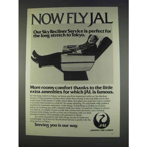 1982 JAL Japan Air Lines Ad - Sky Recliner Service