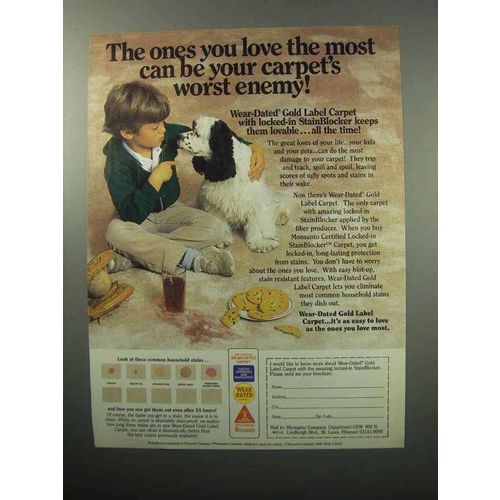 1987 Monsanto Wear Dated Gold Label Carpet Ad