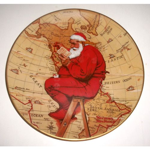Norman Rockwell, Gorham Fine China Christmas Plate, SANTA PLANS HIS VISIT