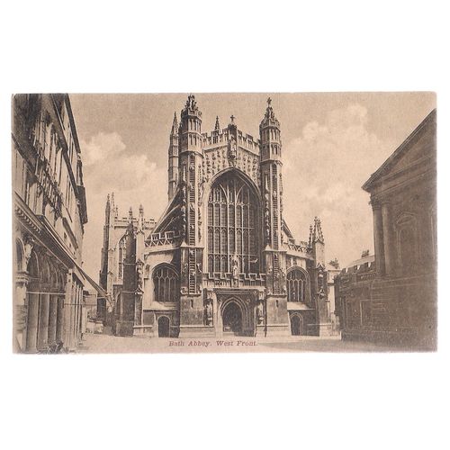 WEST FRONT, BATH ABBEY, SOMERSET unused vintage postcard by R. Wilkinson & Co =