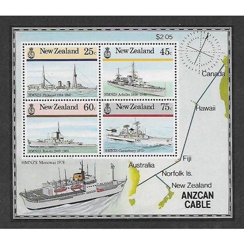 NEW ZEALAND 1985 NAVAL HISTORY SG MS1385 SET 4 VALS MIN SHEET U/M MINT