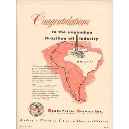 GEOPHYSICAL SERVICE INC 1955 GSI Brazilian oil industry vintage ad