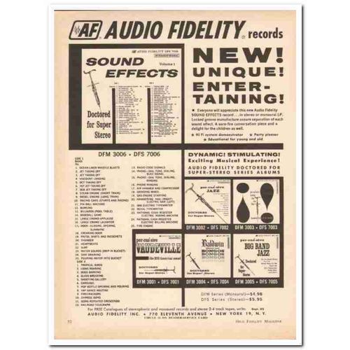 AUDIO FIDELITY INC 1961 entertaining Sound Effects record vintage ad