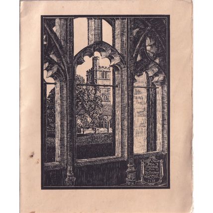 Vintage Christmas Card - Bell Tower of New College Oxford from the Cloisters