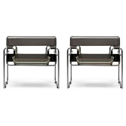 2x Chromed Steel Tube Chair Frame with Leather Straps in Dark Espresso Brown