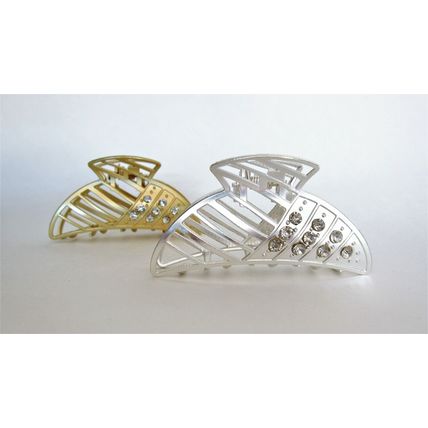 Matte silver or gold geometric metal crystal hair claw clip