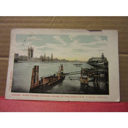 THE THAMES AT WESTMINSTER, LONDON.. used antique postcard F. F. & Co. 1907 pm. /
